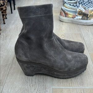 Pedro Garcia Gray Suede Platform Wedge Boots